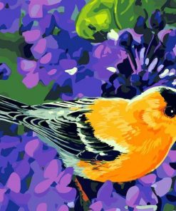 Yellow Bird Purple Flowers Birds Paint By Numbers