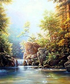 Waterfall In Summer Landscape Paint By Numbers