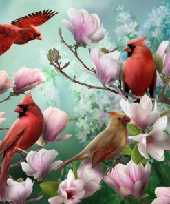 Four Birds in Flowers Birds Paint By Numbers