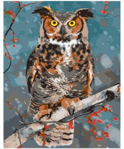 Plum Owl on a Branch Birds Paint By Numbers