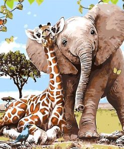Elephant Giraffe Friendship - DIY Paint By Numbers - Numeral Paint