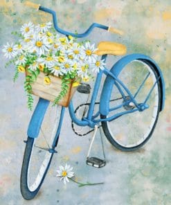 blue bicycle with flowers paint by number