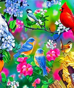 Spring Garden Birds Paint by numbers