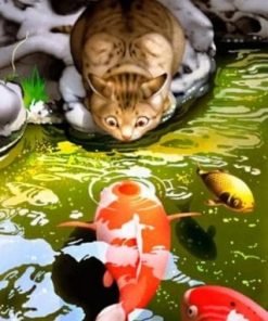 Cat Watching Koi Fish paint by numbers