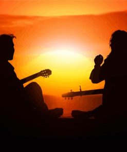 Best Friends Playing Guitar At Sunset Paint By Numbers