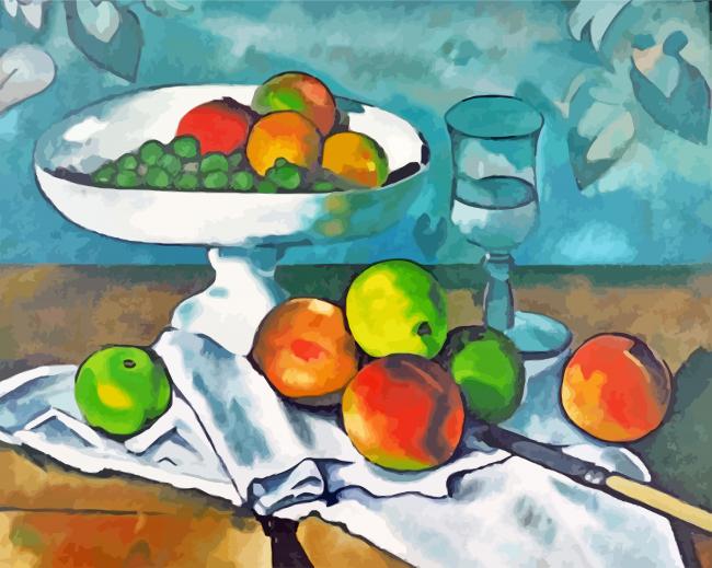 Fruit Bowl Glass and Apples Cezanne Paint By Number