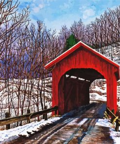 Red Bridge In Vermont Paint By Numbers