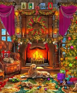 Christmas Night Fireplace paint by number