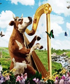 Cow Playing Harp paint by number