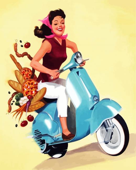 Girl Riding Scooter paint by number