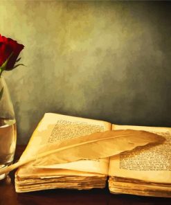 Glass Rose And Vintage Book paint by numbers