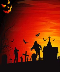 Halloween Graveyard Zombies paint by number