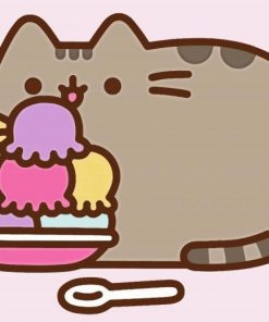 Pusheen Cartoon Cat Eating Ice Cream paint by numbers