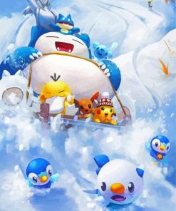 Snorlax And The Pokemons Enjoying The Snow paint by numbers