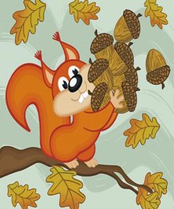 Squirrel Gathers Acorns paint by numbers