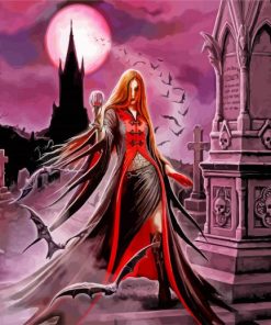 Vampire Witch In Cemetery paint by number