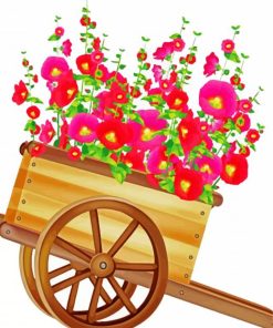 Wheelbarrow And Pink Flowers paint by number