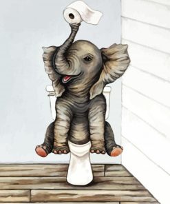 Baby Elephant On Toilet paint by number