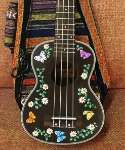 Black Floral Ukulele paint by number