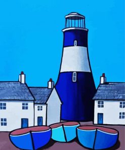 Blue Lighthouse And Boats paint by number