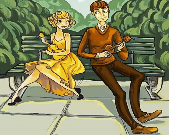 Cute Couple Playing Ukulele paint by number
