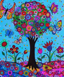 Floral Tree And Butterflies paint by number