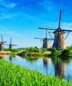 Kinderdijk Windmills Landscape paint by numbers