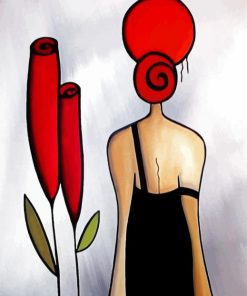 Woman And Red Flower paint by number