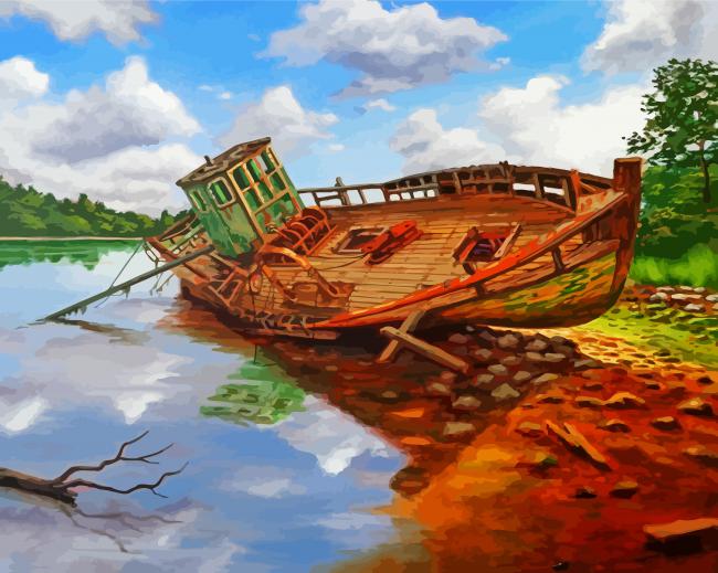 Abandoned Fishing Boat paint by number