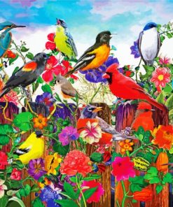 Flying Birds And Flowers paint by numbers