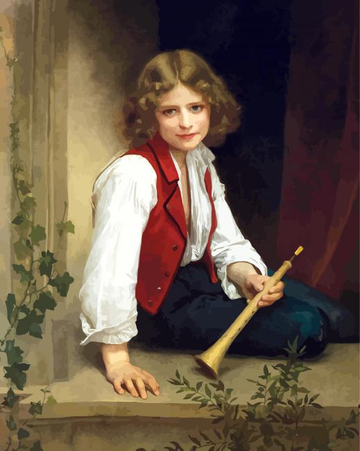 Vintage Young Boy Play Flute paint by numbers