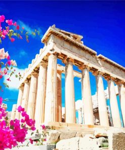 Blossoms Parthenon Greece paint by number