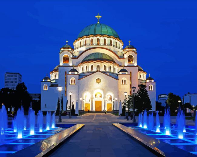 Church Temple Of Saint Sava Serbia paint by number
