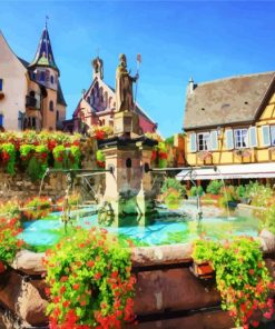 Eguisheim Hostellerie Du Chateau Fountain paint by numbers