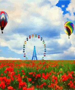 Ferris Wheel In Poppies Field paint by numbers