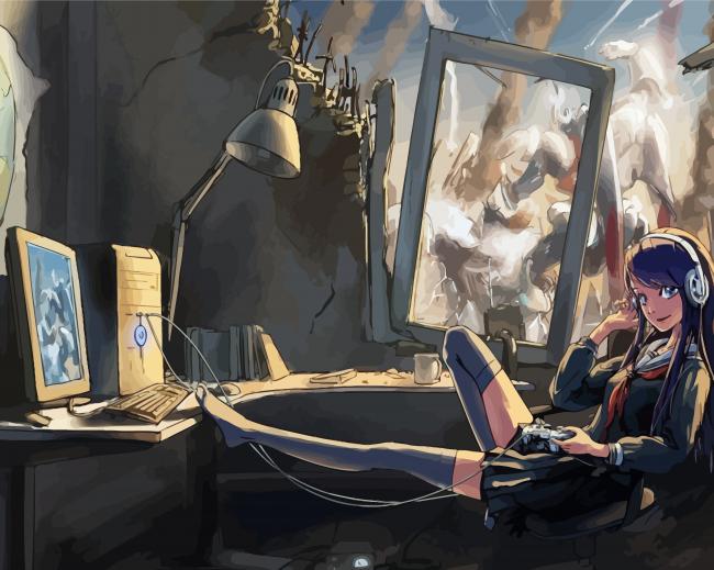 Gamer Girl Playing paint by numbers