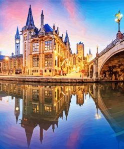 Ghent Bridge And Building Reflection paint by numbers