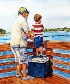 Grandpa And Grandson Fishing paint by number