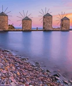 Greece Chios Windmills At Sunset paint by number