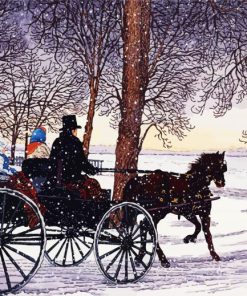 Horse Carriage In Snow paint by numbers