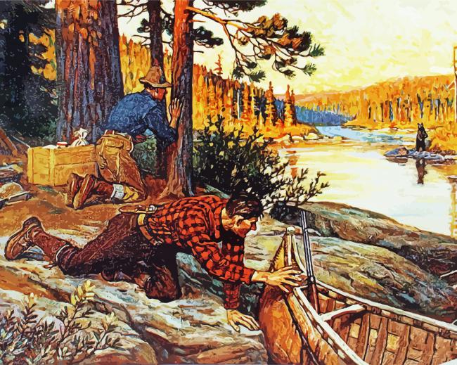 Hunters By Lake paint by numbers