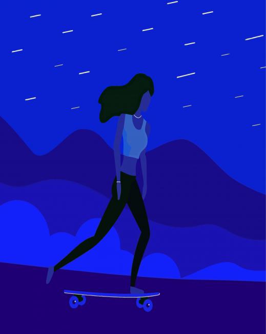 Illustration Girl Riding Longboard paint by number