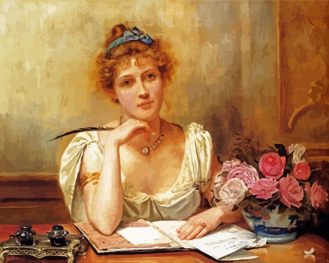 Lady Wrinting Letter paint by numbers