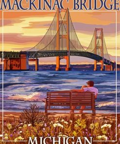 Michigan Mackinac Bridge Poster paint by numbers