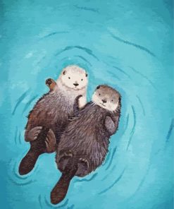 Two Muskrats Animals Swimming paint by numbers