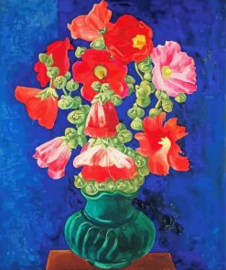 Red Hollyhocks Vase Art paint by number