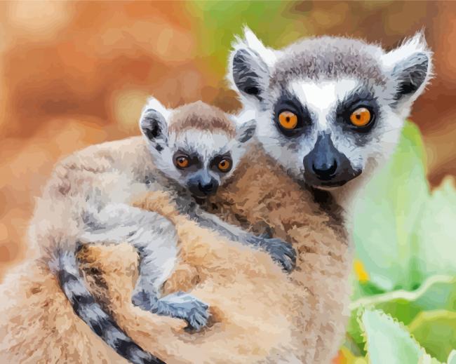 Ring Tailed Lemur Family paint by numbers