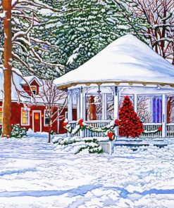 Winter Snow Gazebo paint by numbers