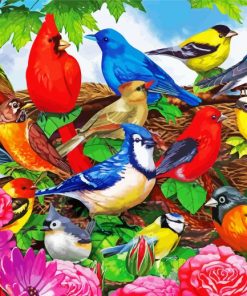 Colorful Spring Birds paint by number