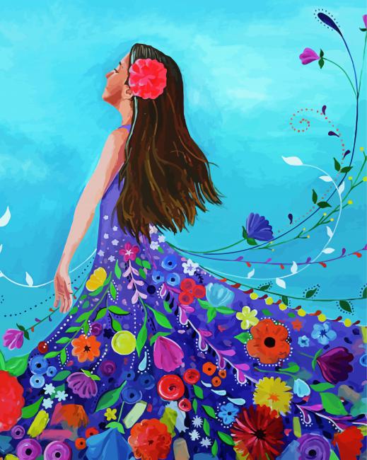 Spring Flowers Dress paint by numbers